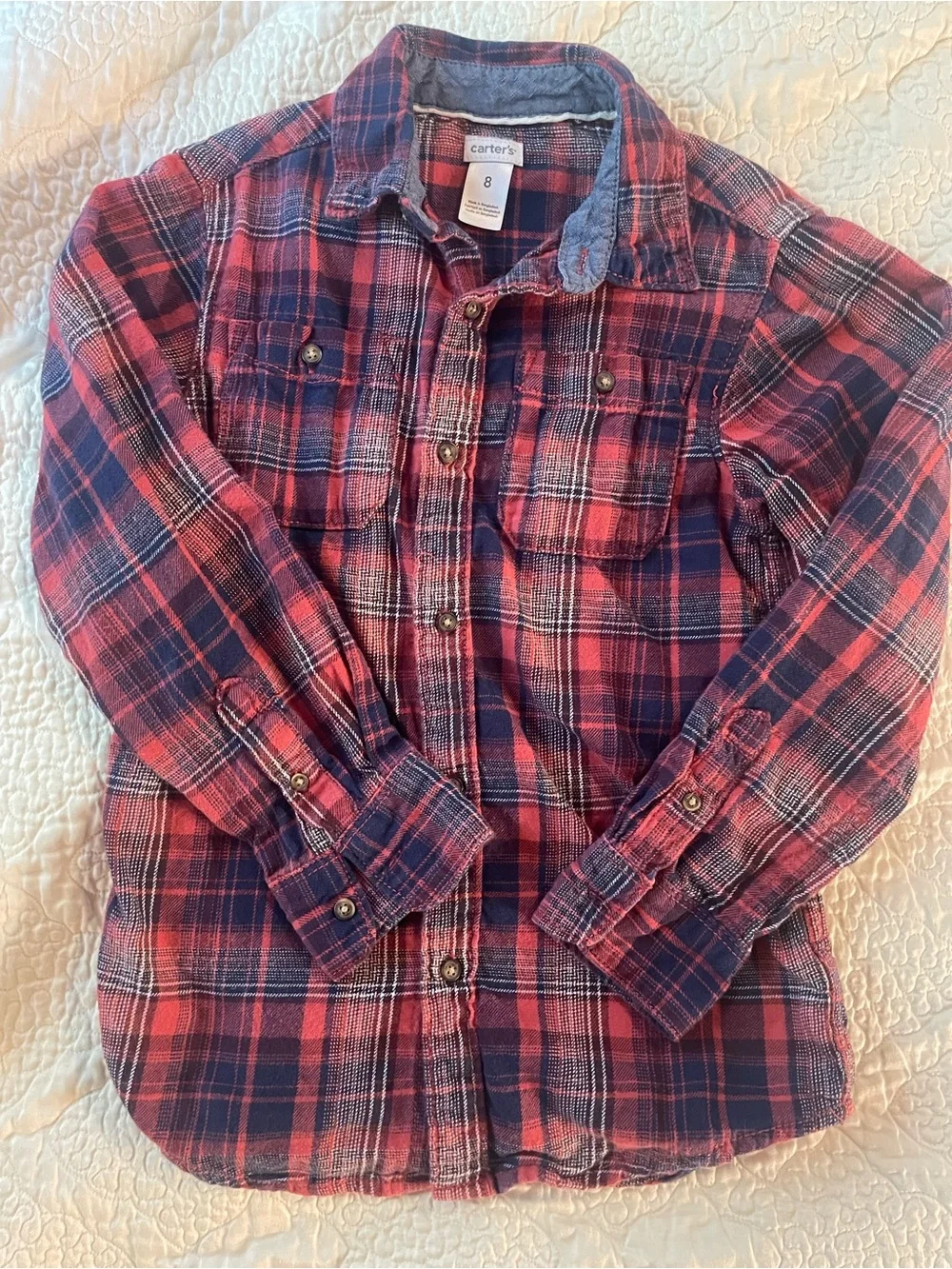 Carter's Red and Blue Plaid Button-Down Flannel Shirt
